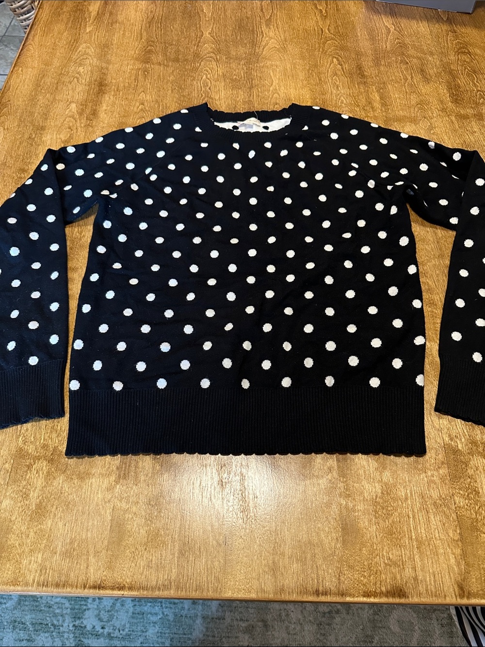 Hem & Thread Black Crewneck Sweater with White Polka Dots